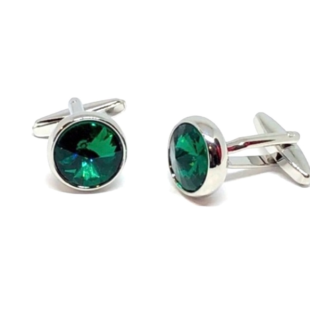 Silver Bezel Crystal Cufflinks